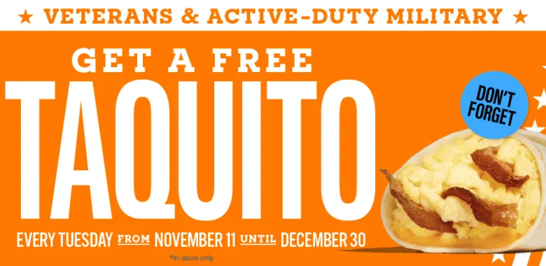 Whataburger Honors Veterans with Free Taquitos Every Tuesday Through Year-End